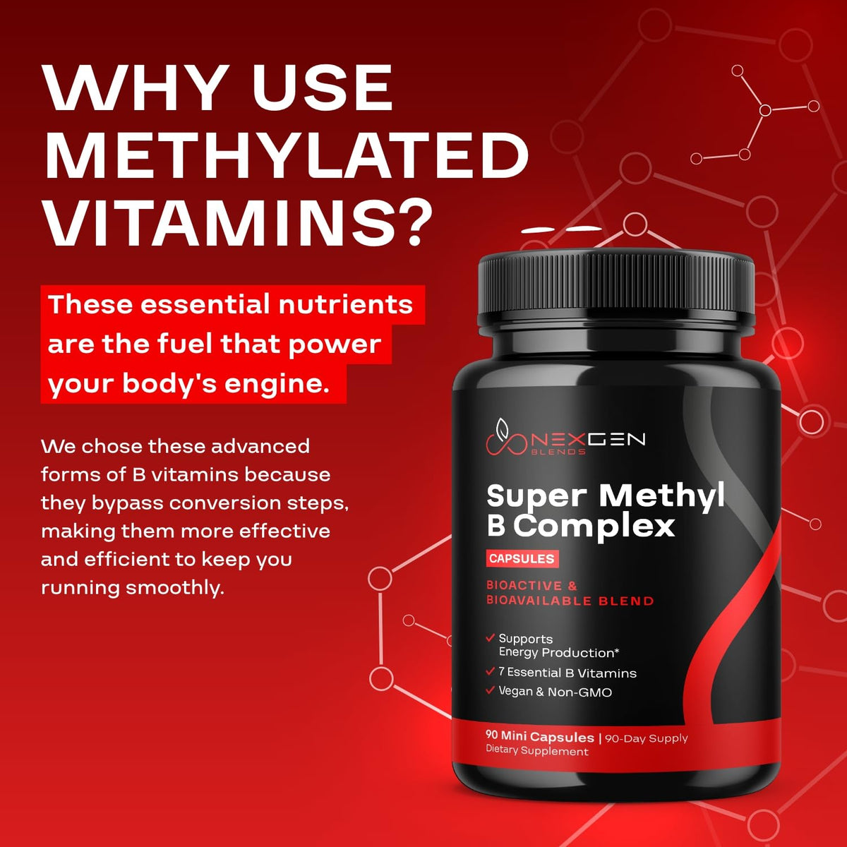 NEXGEN BLENDS Methylated B Complex 90 Caps packaging details