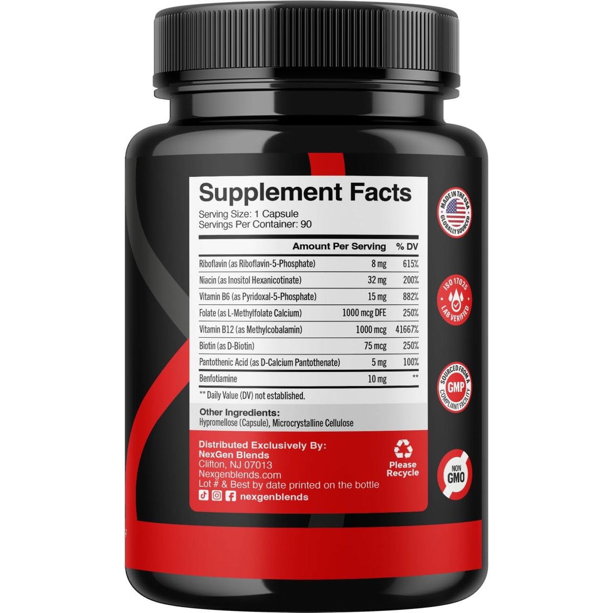 NEXGEN BLENDS Methylated B Complex 90 Caps side view