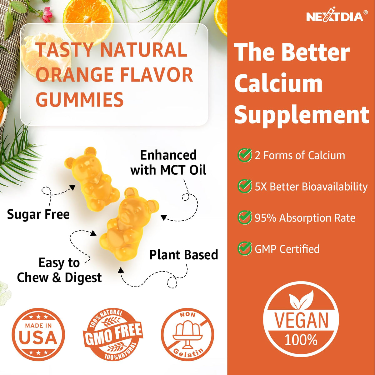 Nextdia Calcium Gummies back view showing nutritional information