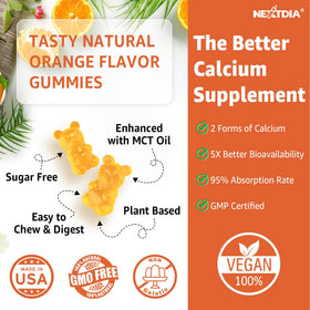 Nextdia Calcium Gummies back view showing nutritional information
