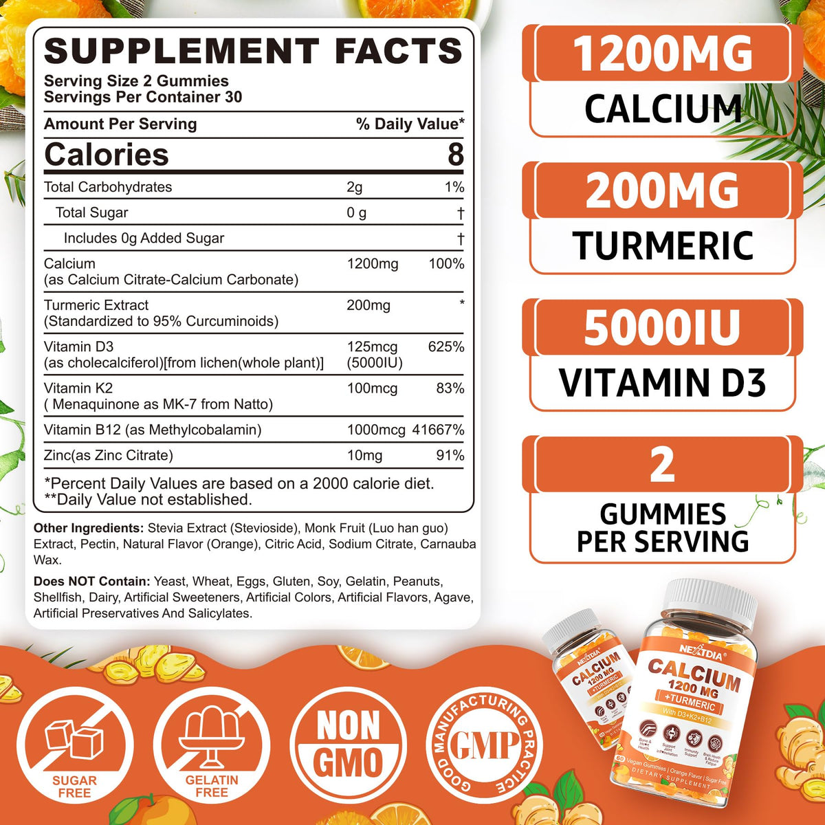 Nextdia Calcium Gummies bottle side view showing label