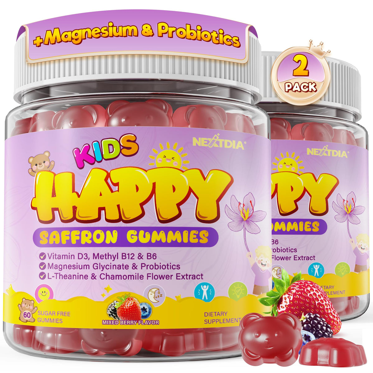 Nextdia Happy Saffron Gummies for Kids front view