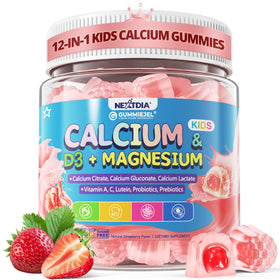 Nextdia Kids Calcium Gummies 3-in-1 front view, strawberry flavour