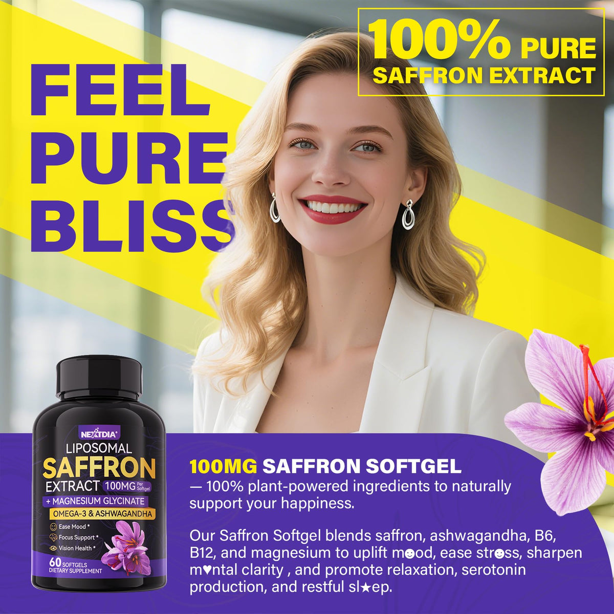 Nextdia Saffron Magnesium Glycinate Omega-3 supplement ingredients list