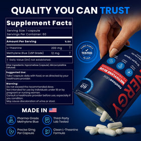 Nootose Labs Methylene Blue Capsules displayed with other supplements
