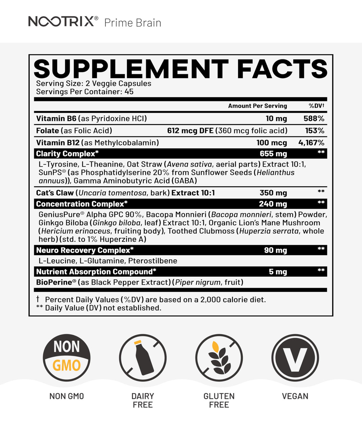 Nootrix Brain Nootropic Supplement showing dosage instructions