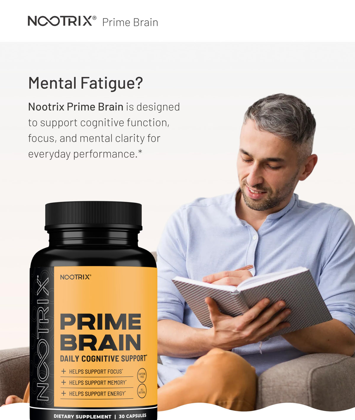 Nootrix Brain Nootropic Supplement side view showing capsule details