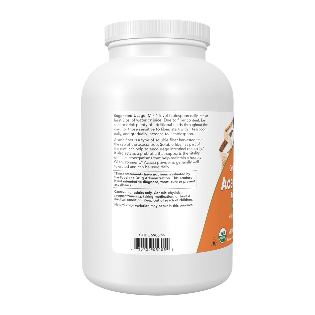 NOW Foods Acacia Pure Powder scoop with powder