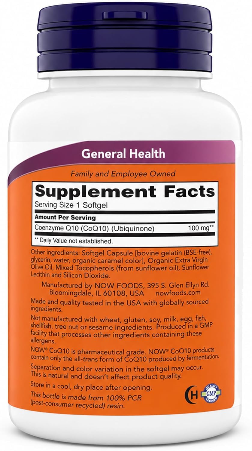 NOW Foods CoQ10 100 mg softgels side view