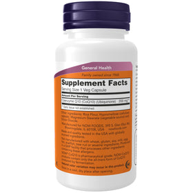 NOW Foods CoQ10 200mg 60 VegiCaps back view showing ingredients