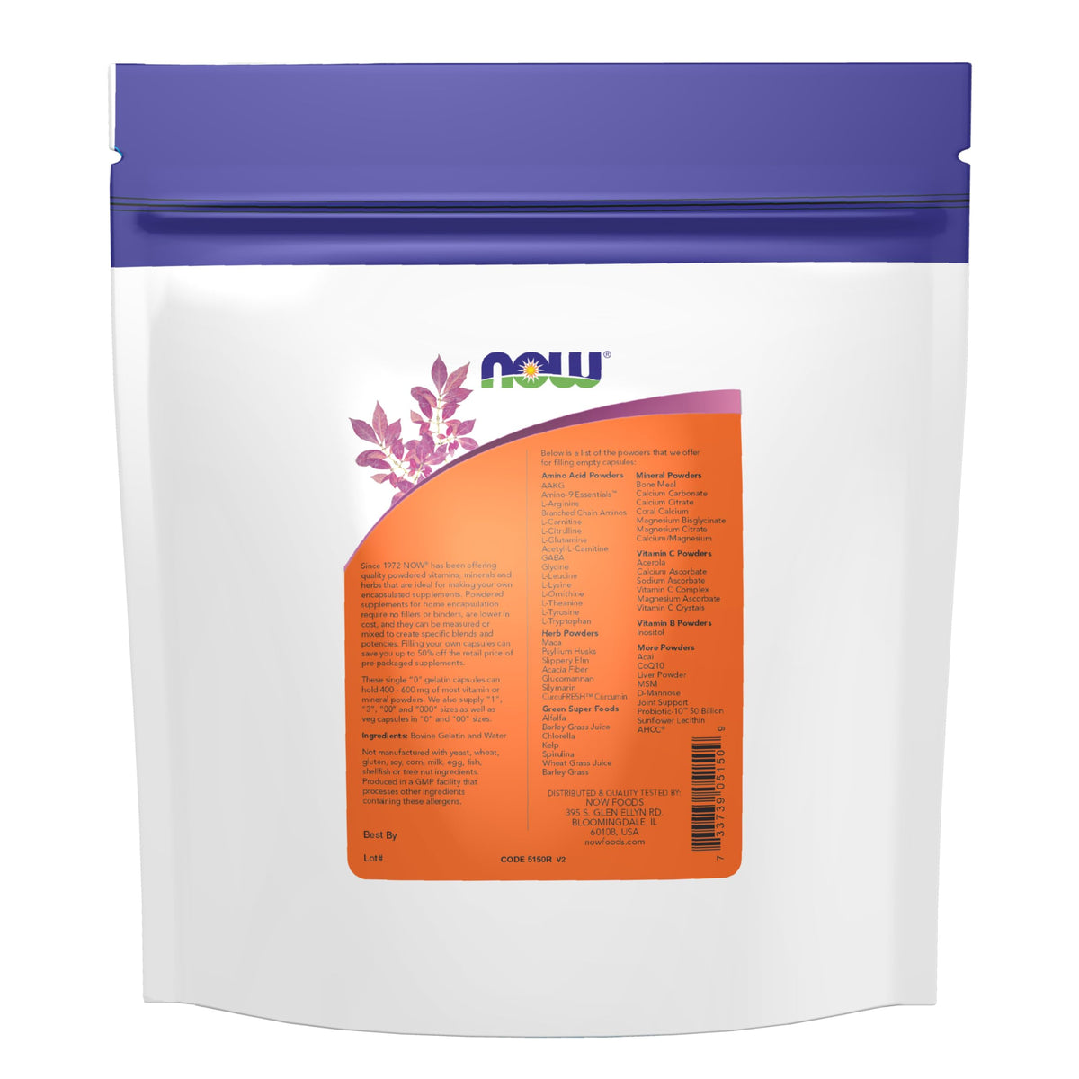 NOW Foods Empty Gelatin Capsules size '0' packaging