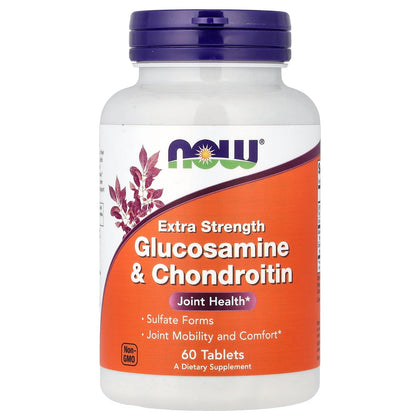 NOW Foods Extra Strength Glucosamine & Chondroitin 60 Tablets front view