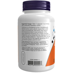 NOW Foods L-Glutamine 500mg capsules close-up