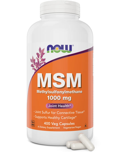 NOW Foods MSM 1000mg Veg Capsules 400 Count front view