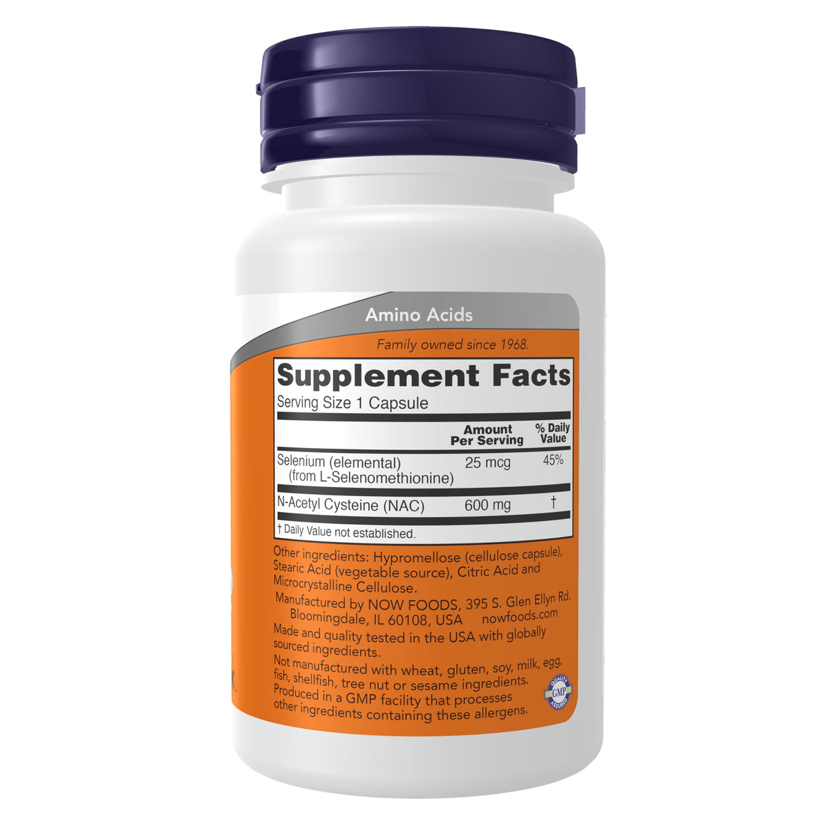 NOW Foods NAC 600 mg capsule close-up showing the size