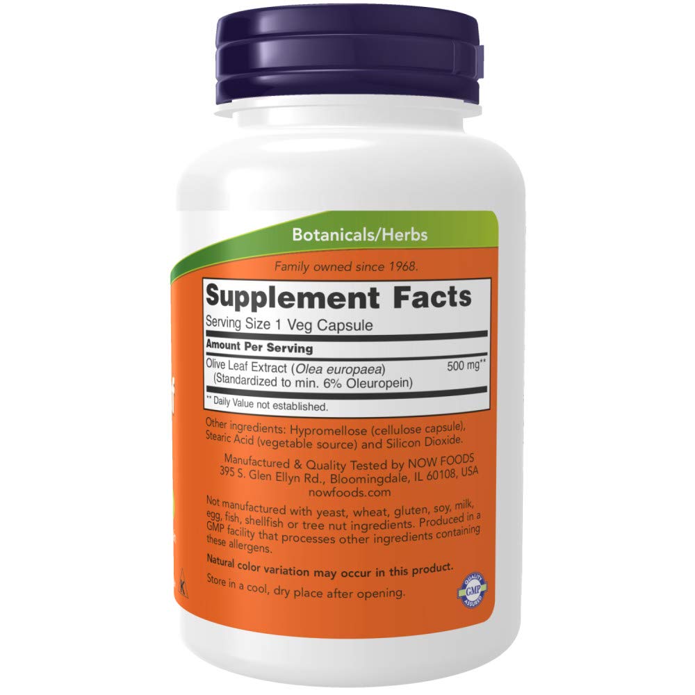 NOW Foods Olive Leaf Extract 500mg 120 Vcaps side view