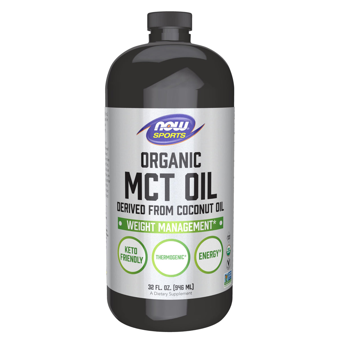 NOW Foods Organic MCT Oil 32 fl oz plastic bottle front view