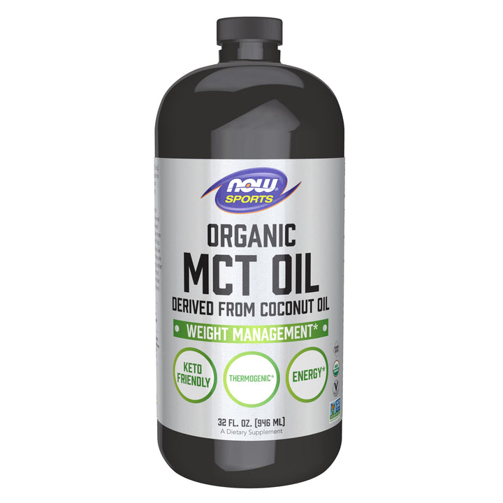 NOW Foods Organic MCT Oil 32 fl oz plastic bottle front view
