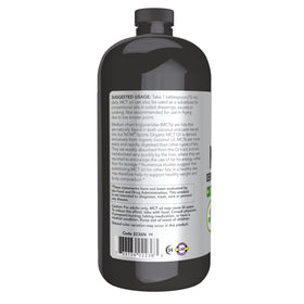 NOW Foods Organic MCT Oil bottle side view with measurements