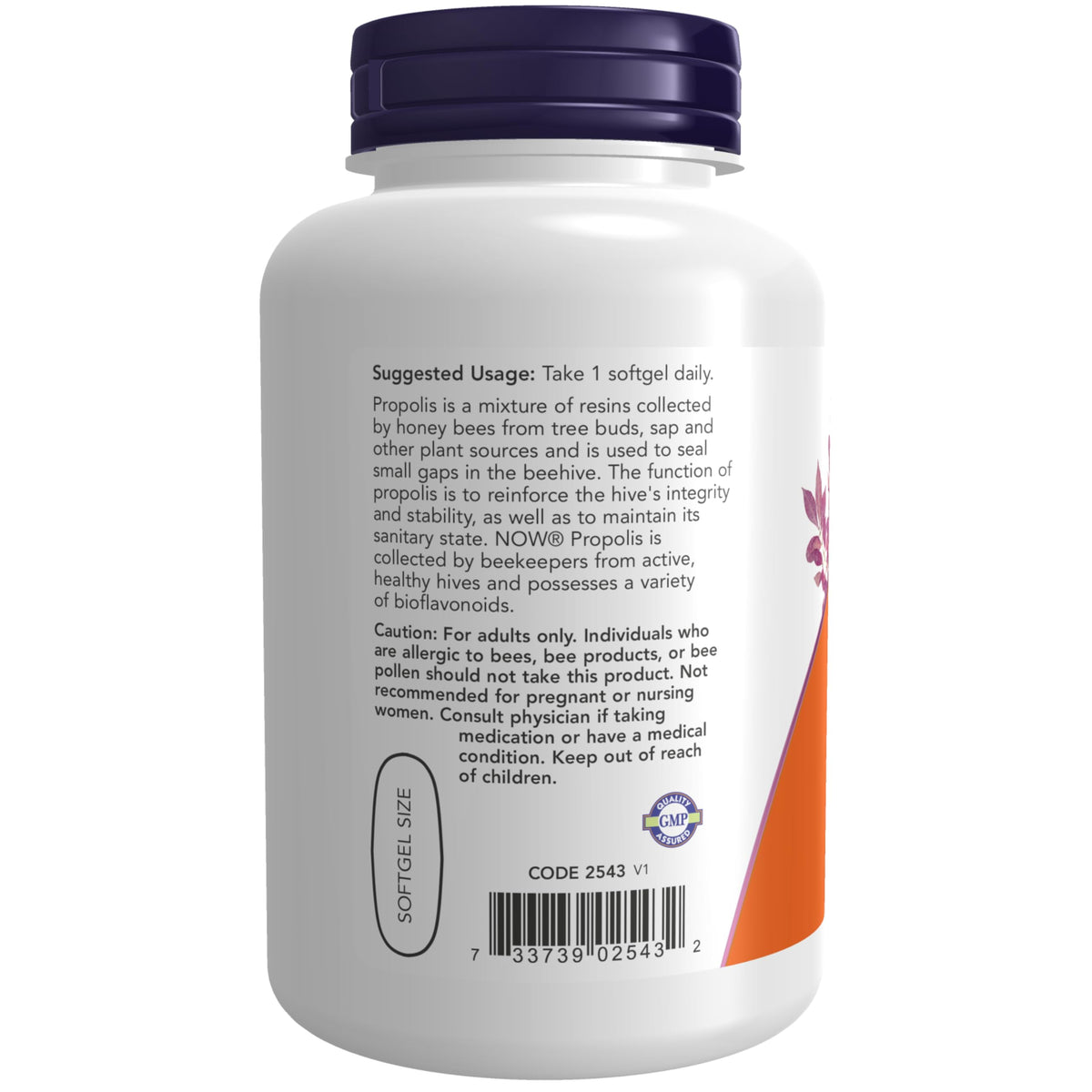 NOW Foods Propolis 2000 softgel bottle side view