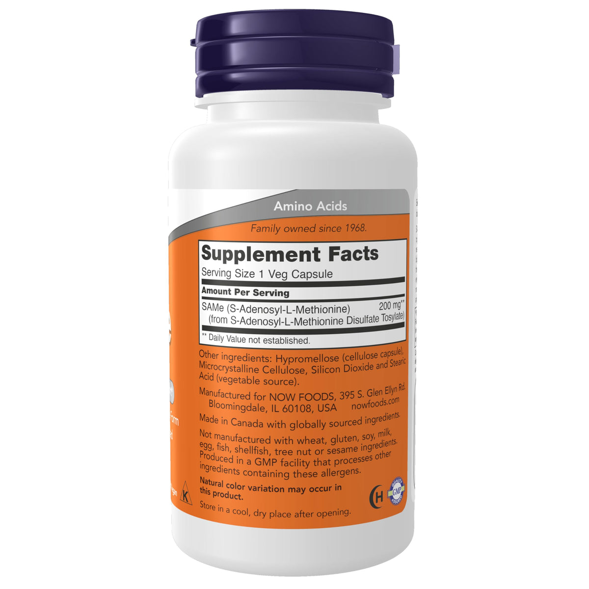 NOW Foods SAMe 200 mg veg capsules side view