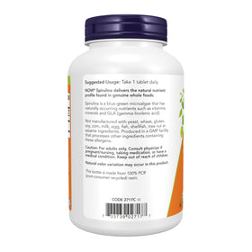 NOW Foods Spirulina Double Strength 1000 mg Organic Tablets bottle with label