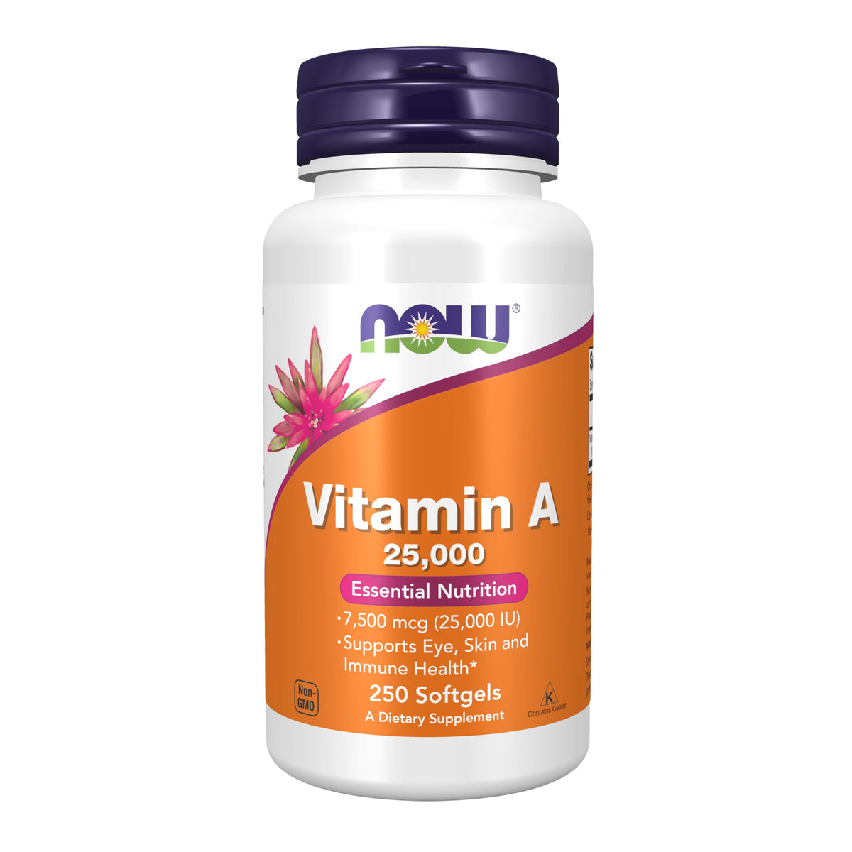 NOW Foods Vitamin A Fish Liver Oil 250 Softgels front view
