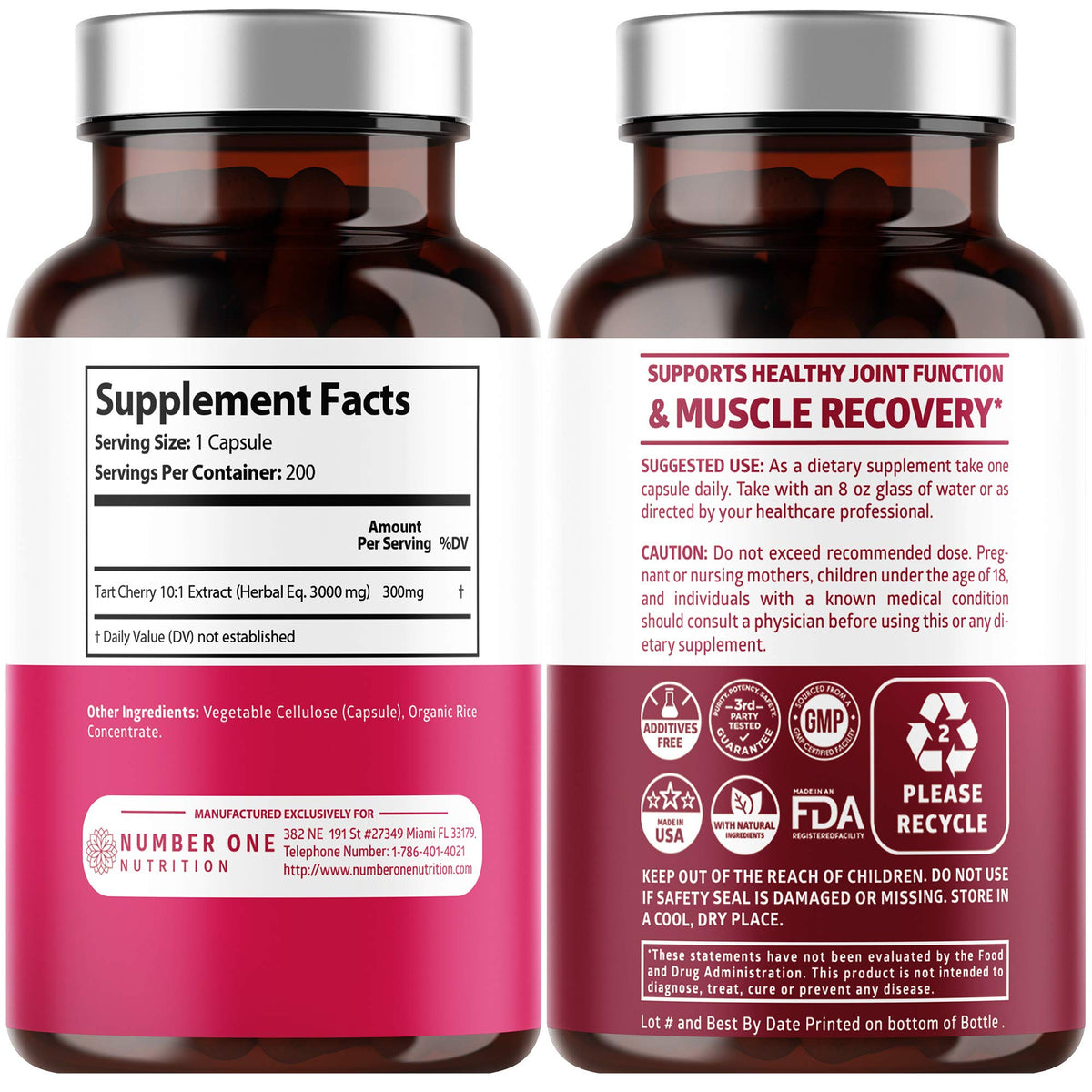 Number One Nutrition Tart Cherry Extract Capsules 3000 mg side view