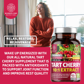 Number One Nutrition Tart Cherry Extract Capsules on a wooden table