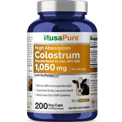NusaPure Colostrum 1050mg 200 capsules front view