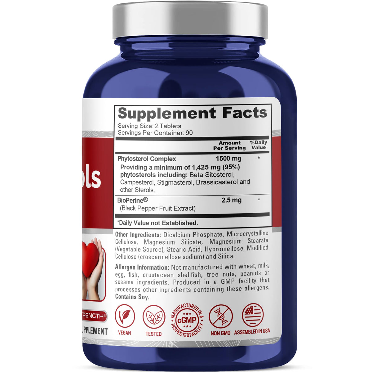 NusaPure Plant Sterols 1500mg bottle with 180 veggie tablets