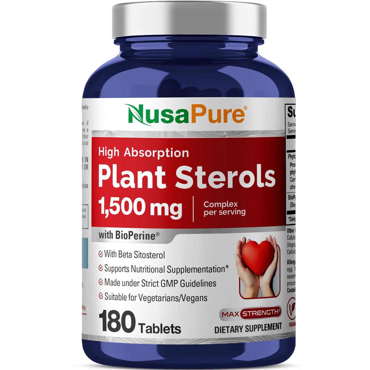 NusaPure Plant Sterols 1500mg vegan tablets front view