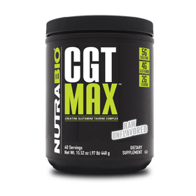 NutraBio CGT-MAX Powder front view with unflavoured powder