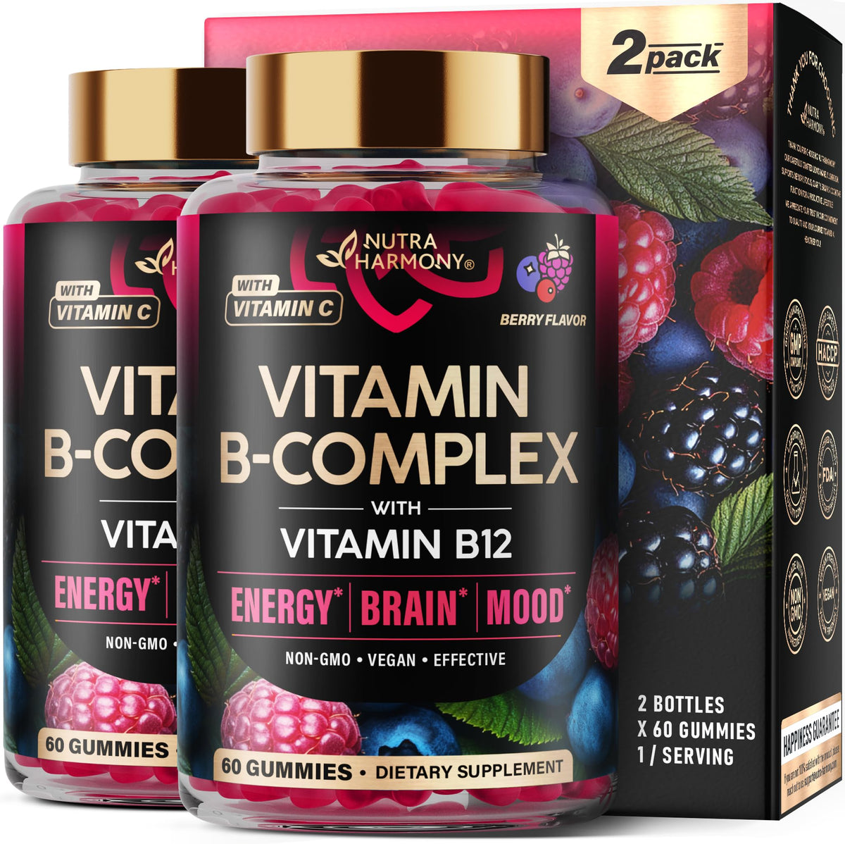 NUTRAHARMONY Vitamin B-Complex Gummies front view with mixed berry flavour