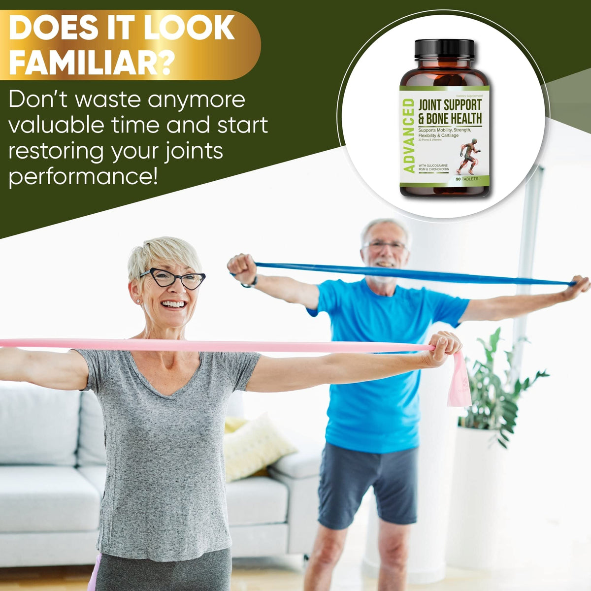 NutraPro Glucosamine Chondroitin MSM Joint Relief Supplements bottle with measuring cup
