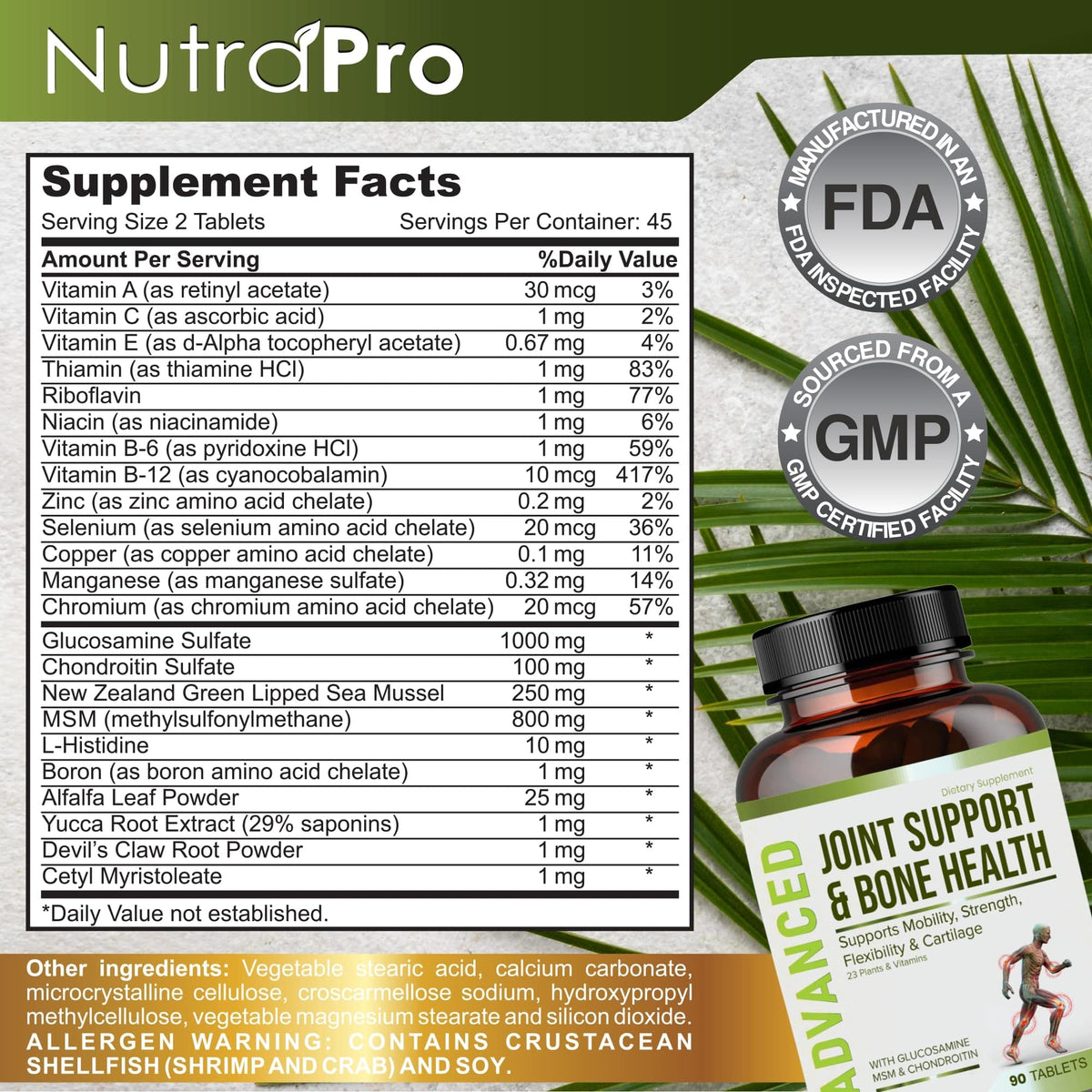 NutraPro Glucosamine Chondroitin MSM Joint Relief Supplements on wooden table