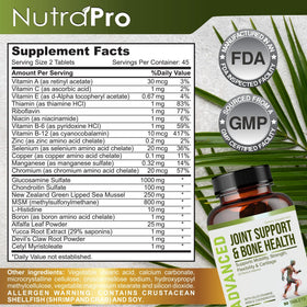 NutraPro Glucosamine Chondroitin MSM Joint Relief Supplements on wooden table
