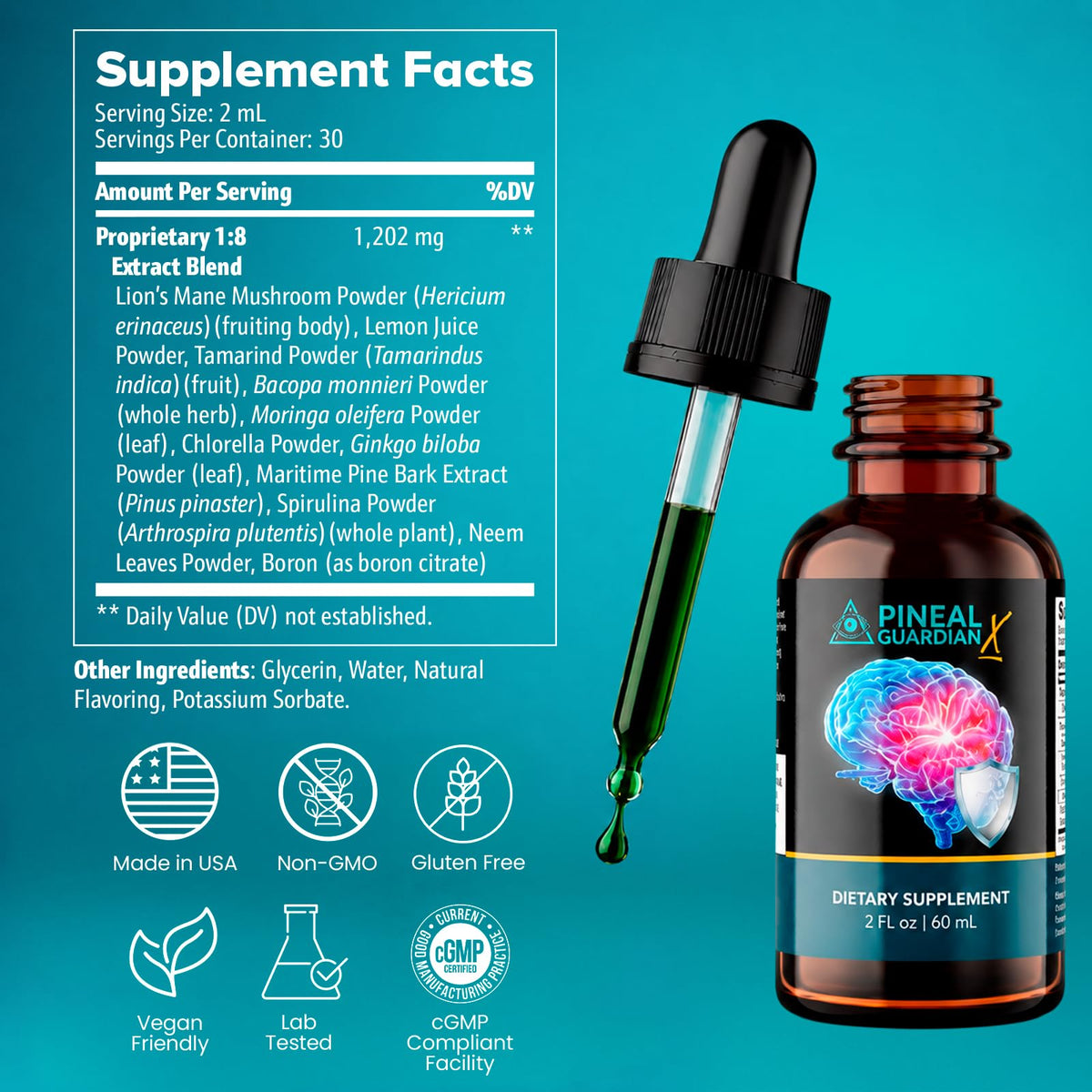 Nutraville Pineal Guardian X bottle on a wooden table