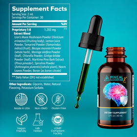 Nutraville Pineal Guardian X bottle on a wooden table