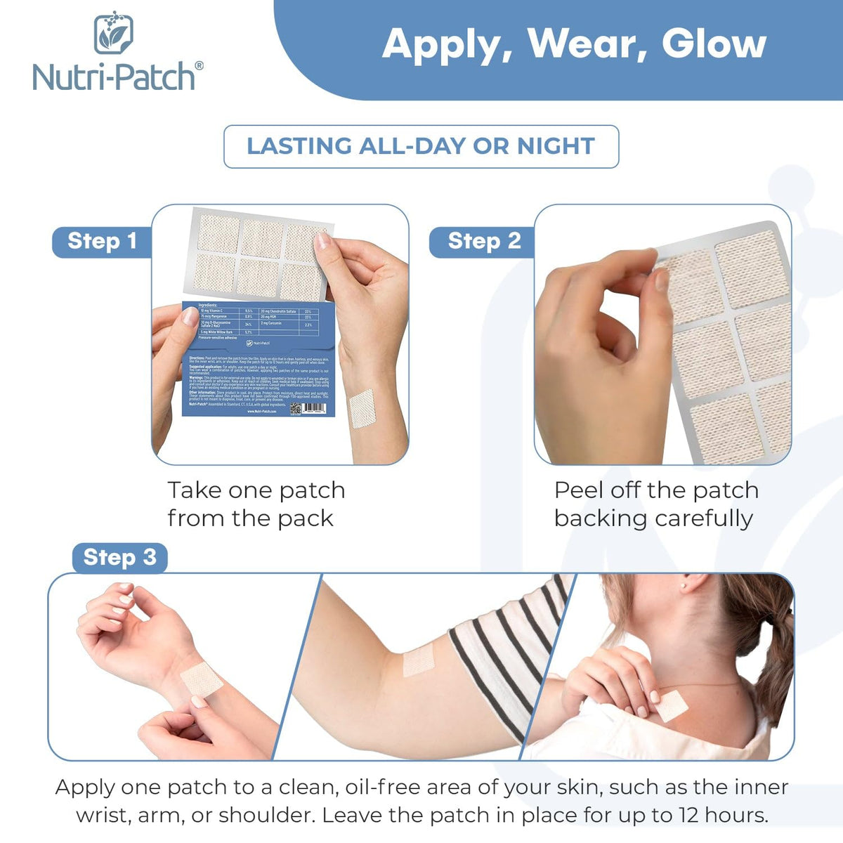 NUTRI-PATCH Inflam Skin Patches displayed on a desk