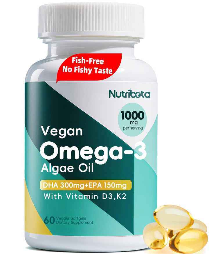 Nutribota Vegan Omega-3 Algae Oil Supplement softgels front view