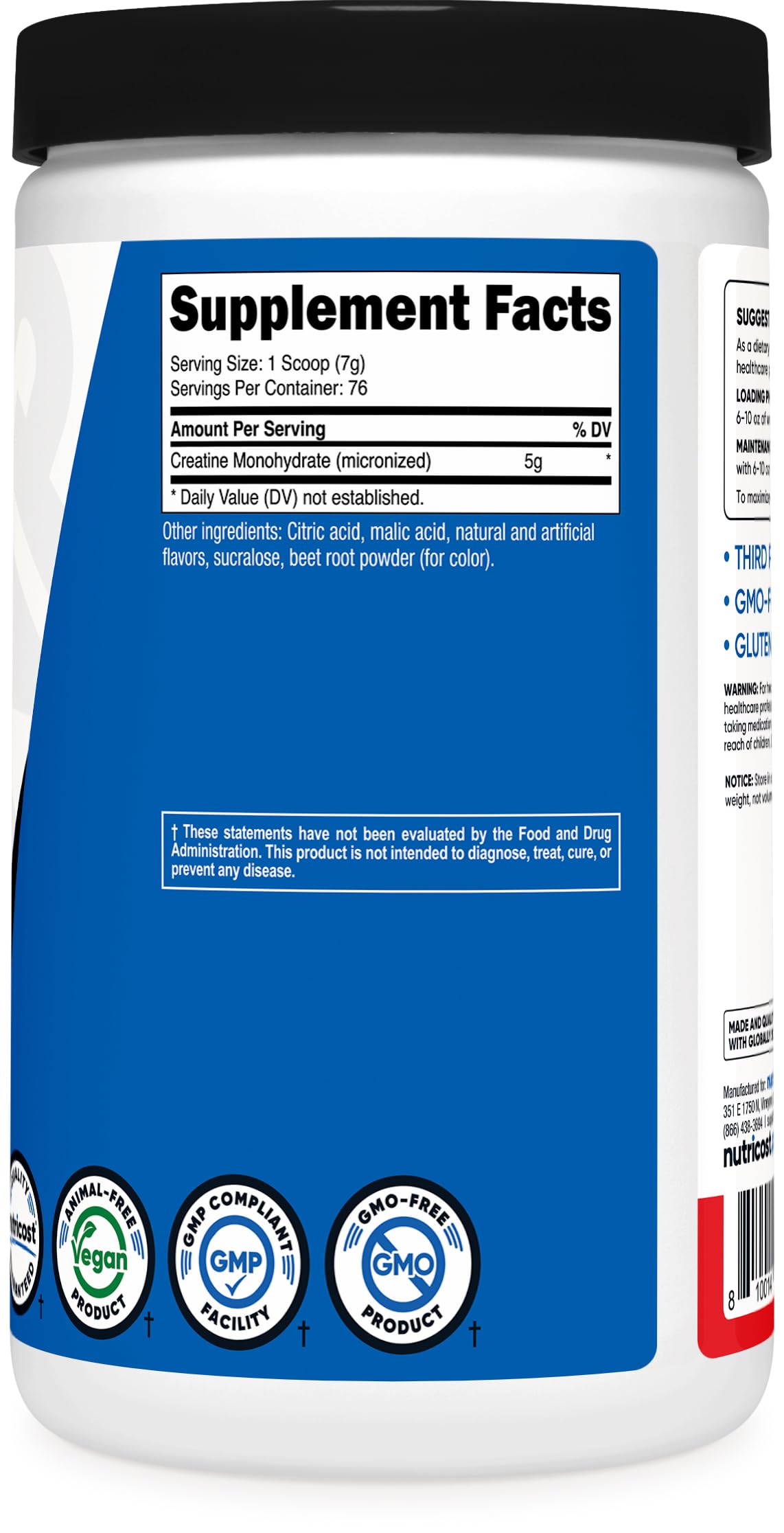 Nutricost Creatine Monohydrate Powder Fruit Punch 500g mixed in a glass