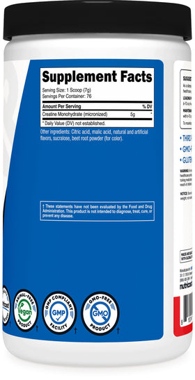 Nutricost Creatine Monohydrate Powder Fruit Punch 500g mixed in a glass