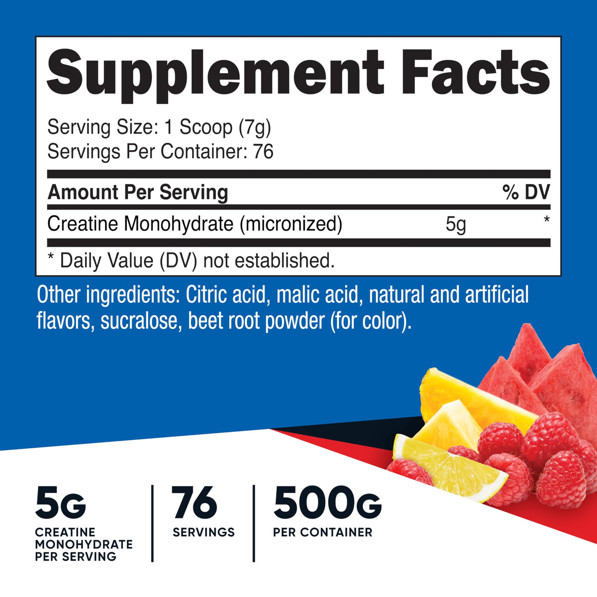 Nutricost Creatine Monohydrate Powder Fruit Punch 500g side view