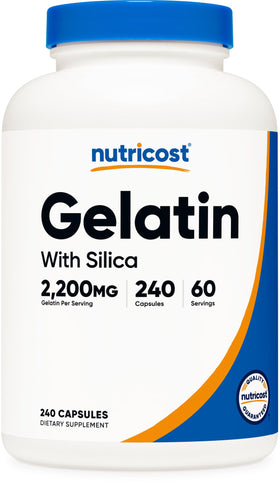 Nutricost Gelatin with Silica 240 Capsules front view