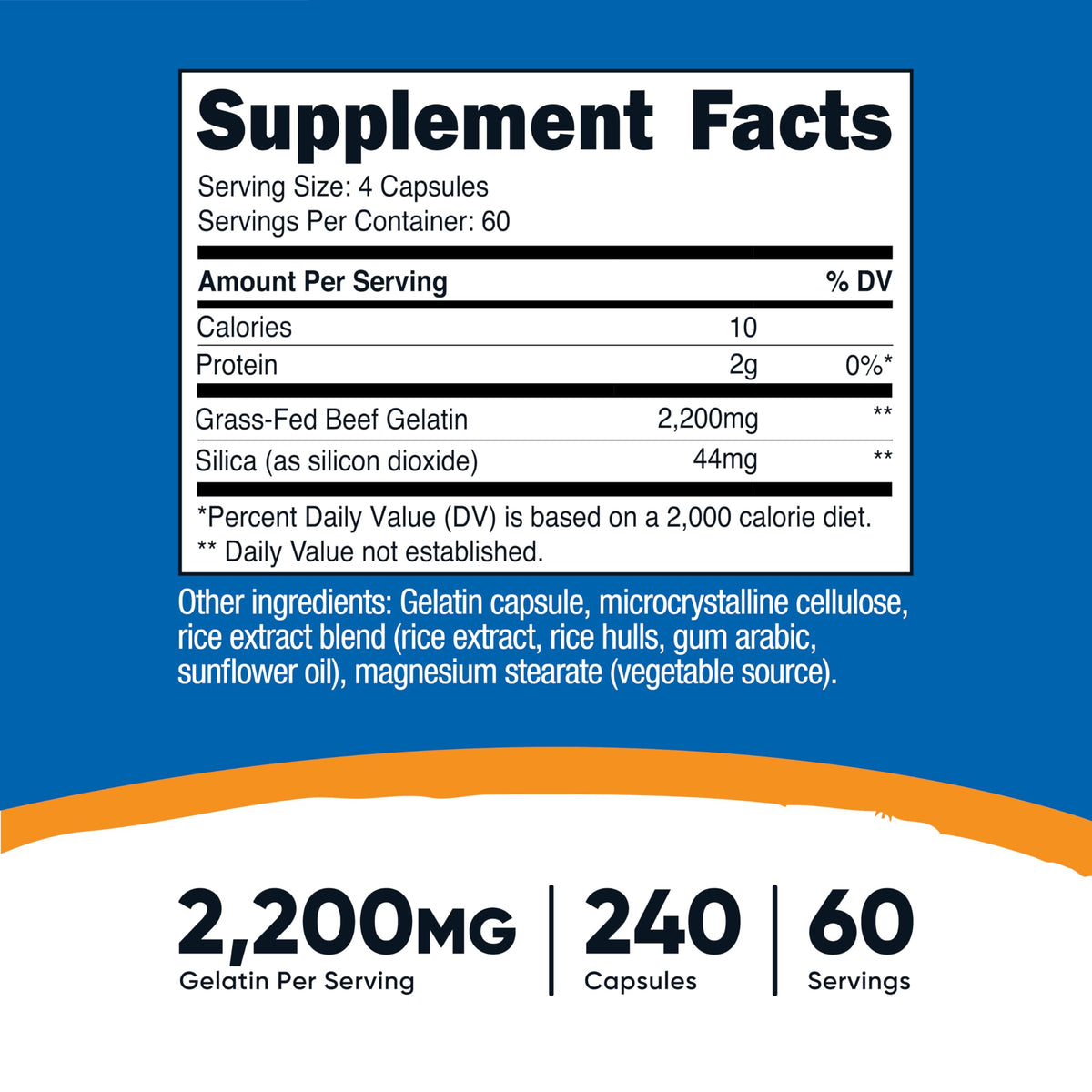 Nutricost Gelatin with Silica 240 Capsules side view