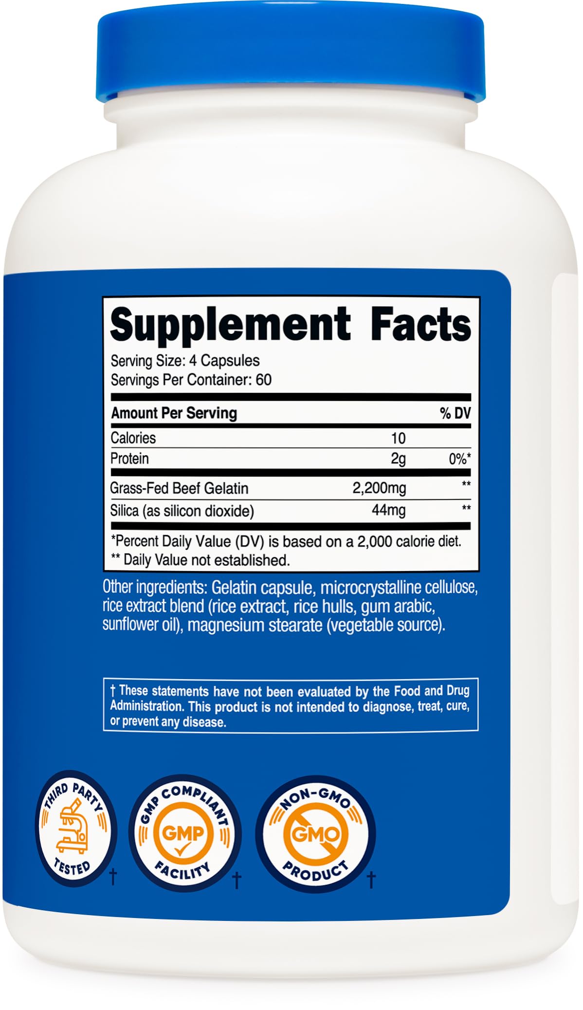 Nutricost Gelatin with Silica packaging details