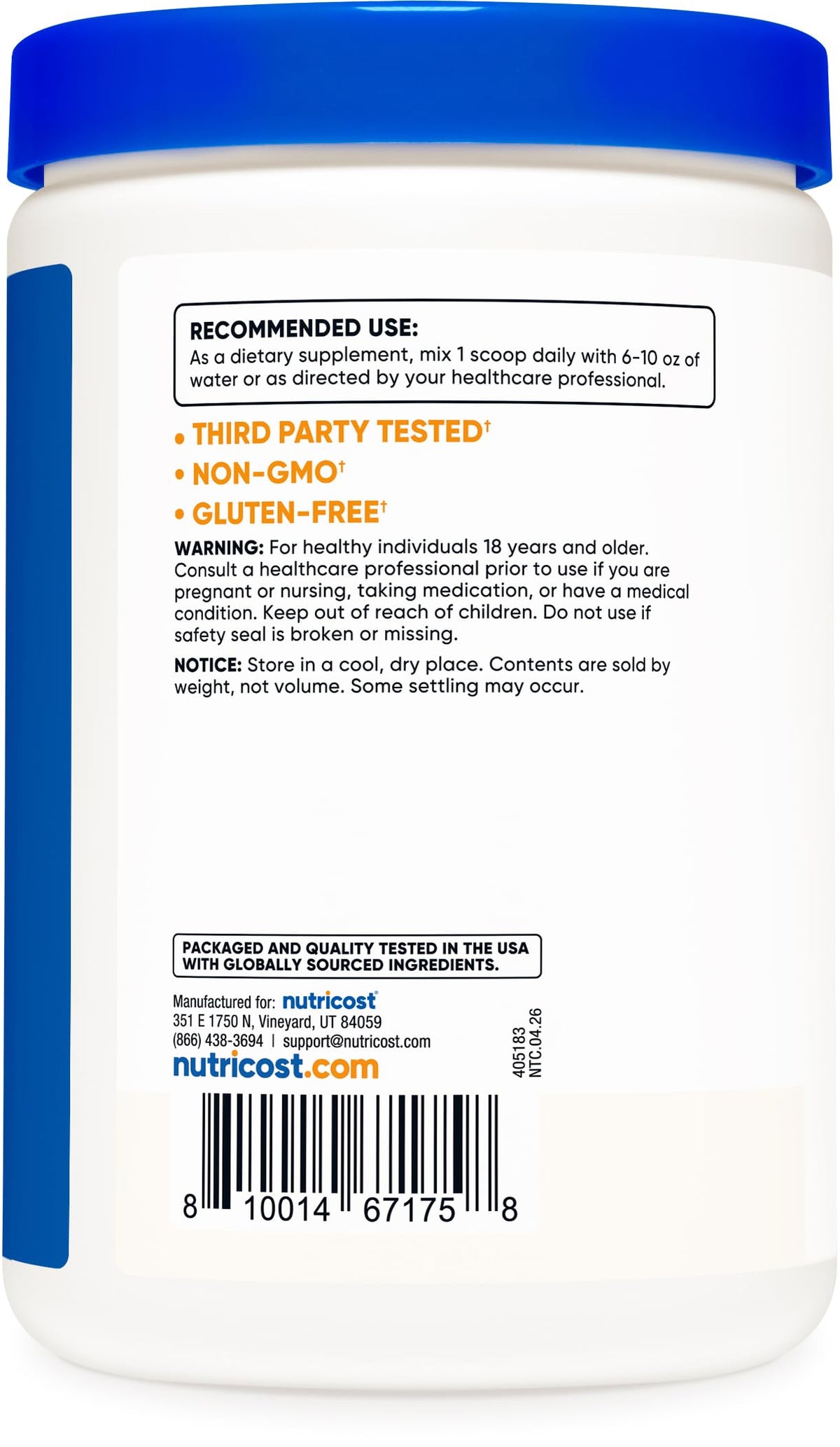 Nutricost Inositol Powder 1LB nutritional information