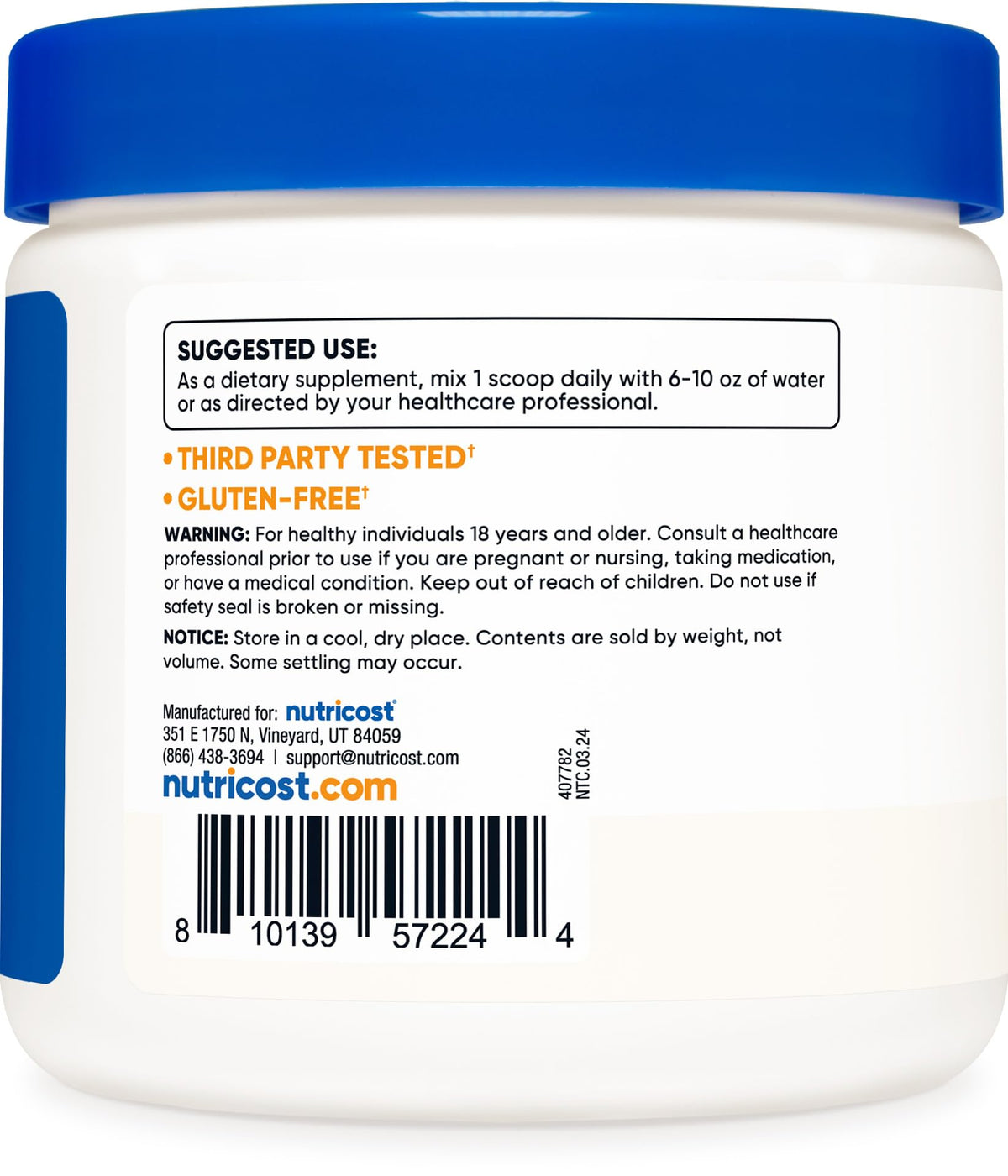Nutricost L-Tyrosine Powder packaging side view