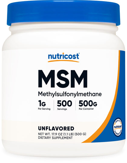 Nutricost Pure MSM Powder 500 grams front view